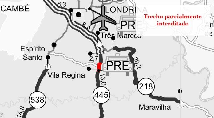 Rodovia PR-445 será interditada parcialmente até este sábado