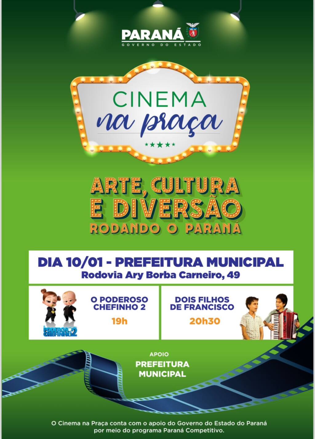 Rio Branco do Ivaí vai receber Cinema na Praça
