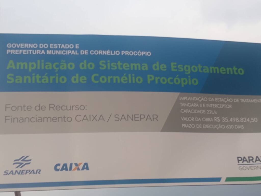 Sanepar vai investir mais de R$ 35 milhões para ampliação da rede de esgoto em Cornélio Procópio Sanepar vai investir mais de R$ 35 milhões para ampliação da rede de esgoto em Cornélio Procópio