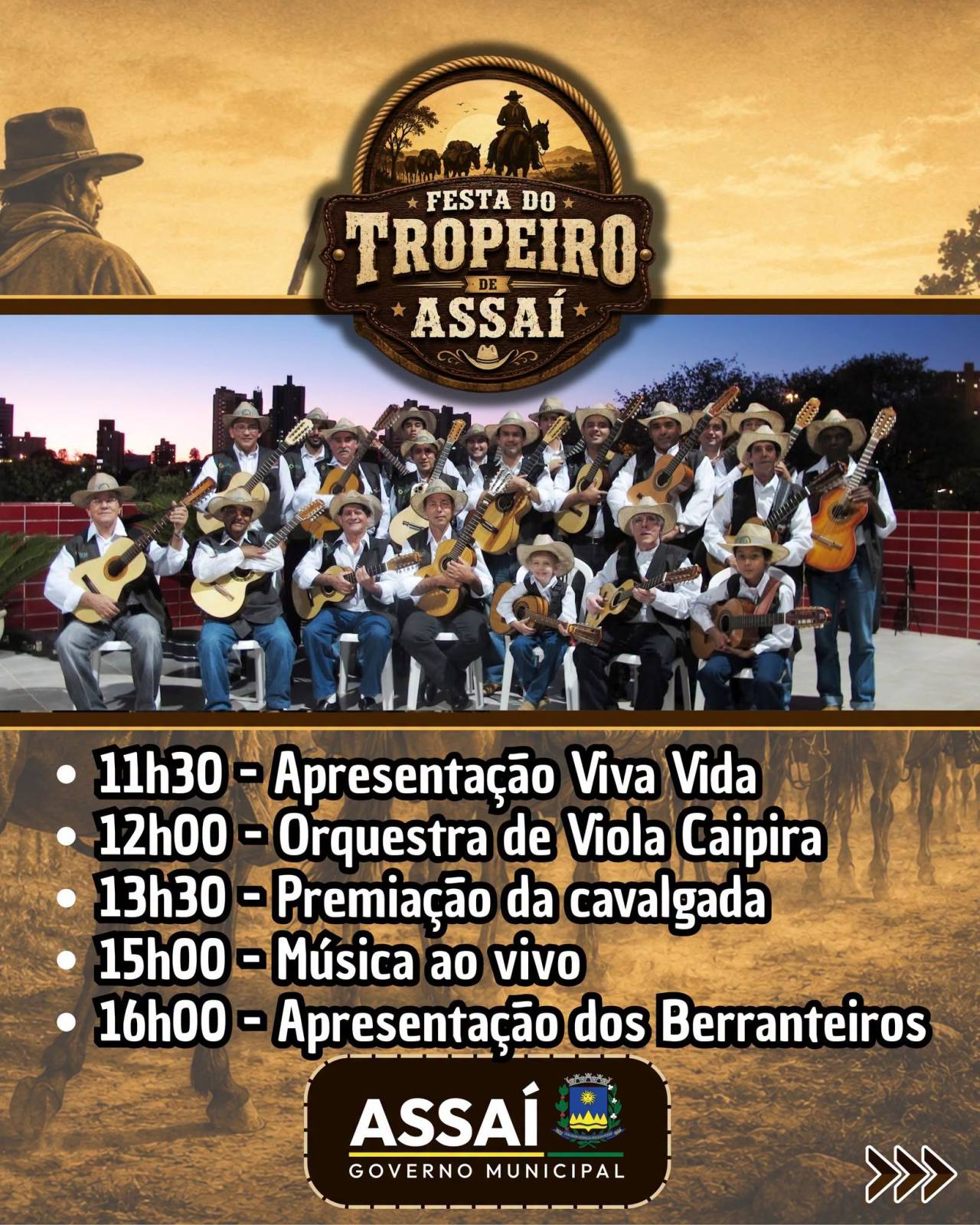 Festa do Tropeiro reúne cavalgada, música e atrações gratuitas em Assaí no dia 16