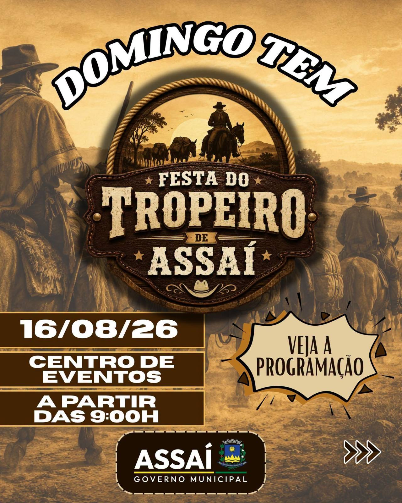 Festa do Tropeiro reúne cavalgada, música e atrações gratuitas em Assaí no dia 16
