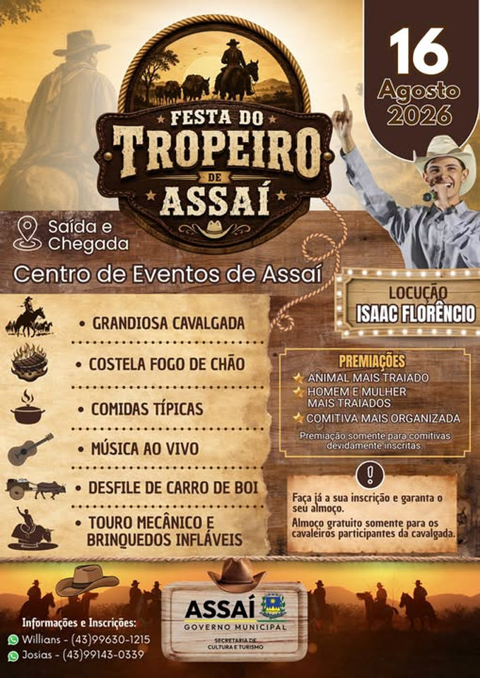 Festa do Tropeiro vai resgatar tradições culturais e reunir famílias em Assaí no mês de agosto