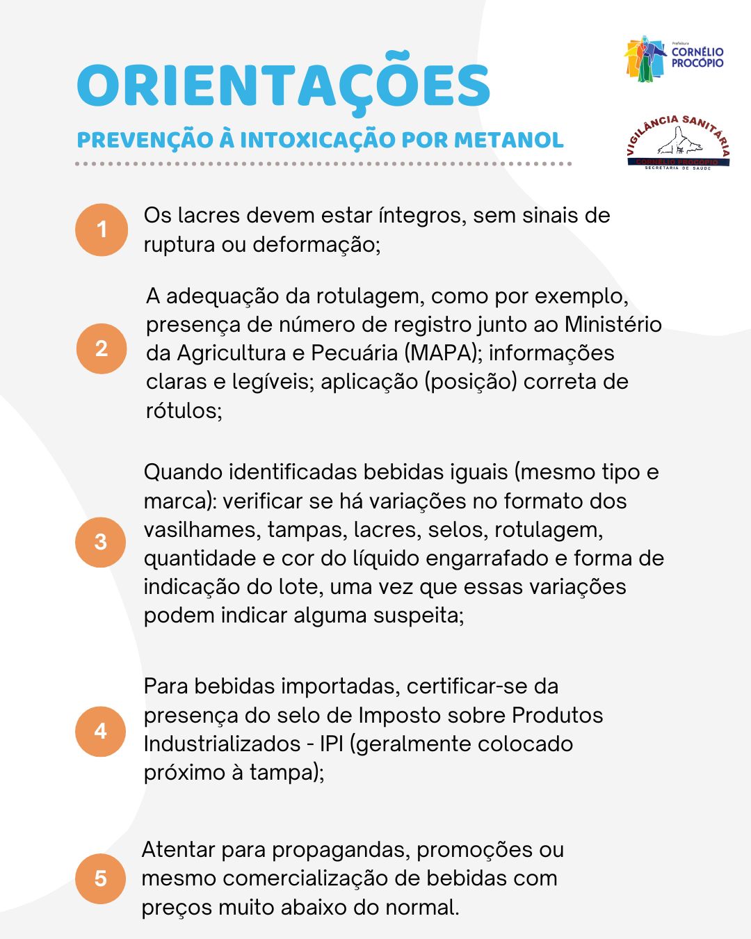 Vigilância Sanitária orienta população para a prevenção de intoxicação por metanol