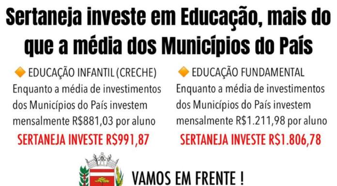 Sertaneja investe em educação, mais do que a média dos município do país
