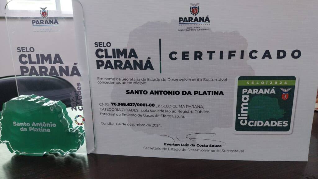 Santo Antonio da Platina é premiada na 10ª Edição do Selo Clima Paraná