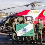 Helicóptero que vai ajudar vítimas das chuvas decola para o Rio Grande do Sul